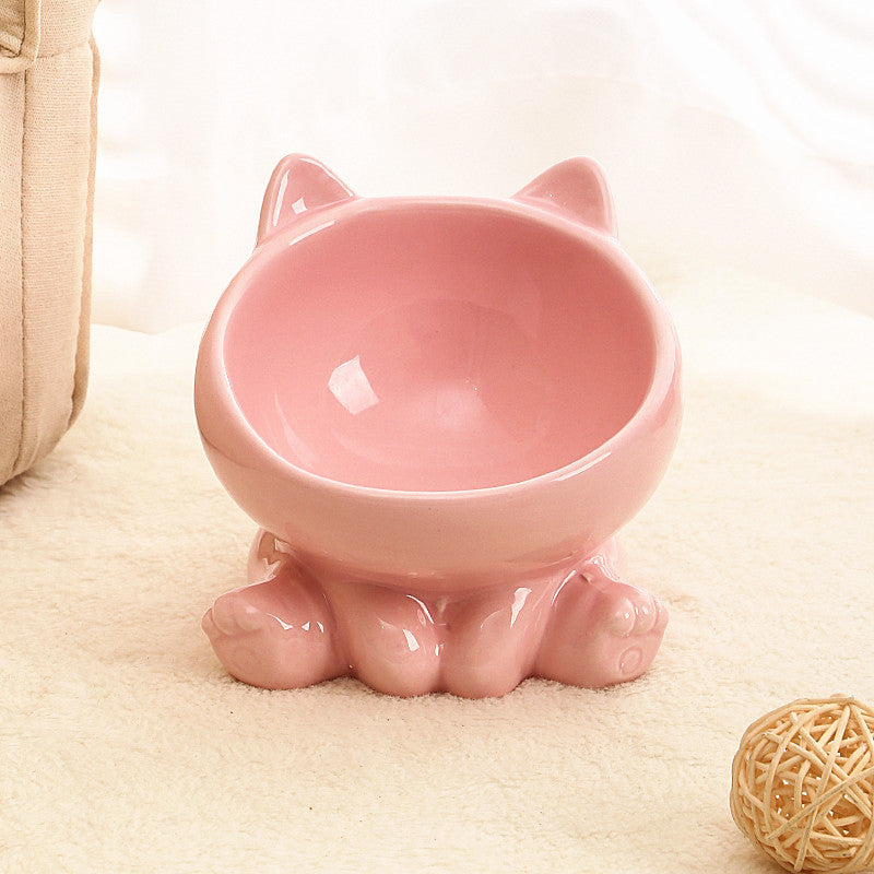 Ceramic Cat Bowl Cat Bowl Cat Food Bowl Neck Guard Oblique Mouth Dog B