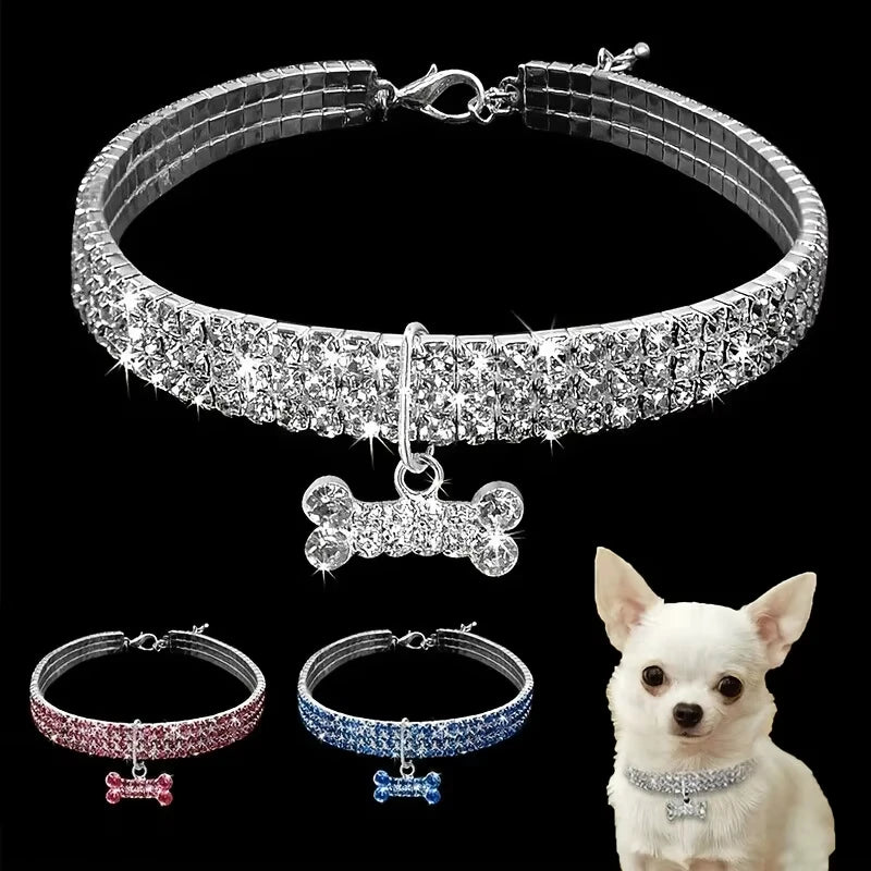Bling Bone Pet Collar-Adjustable Necklace for Small Dogs and Cats-Cute