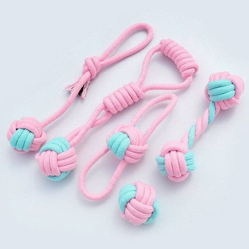 5pcs Cotton Dog Rope Toy Knot Dog Chew Toys Teeth Cleaning Pet Ball